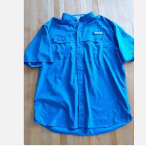 **sold Columbia Mens PFG Short Sleeve Fishing Shirt BLUE Size Medium M